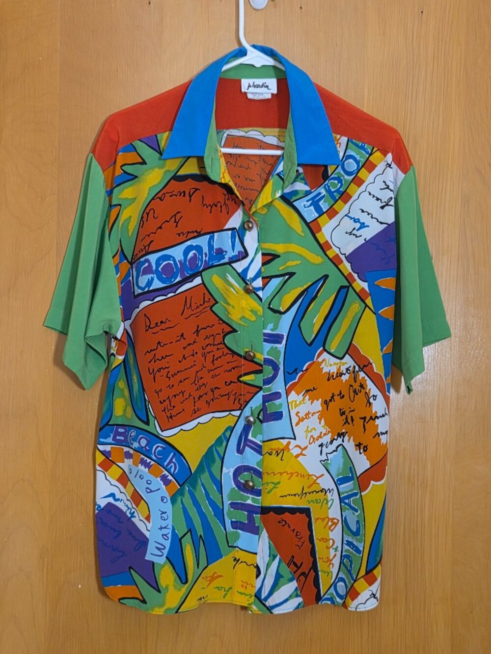 Vintage Jo Hardin Button Up Shirt Womens M Graphic Colorblock 90s Graffiti USA